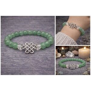 Green Aventurine and Quartz Celtic Knot Bracelet Boho Witchy Jewelry‎